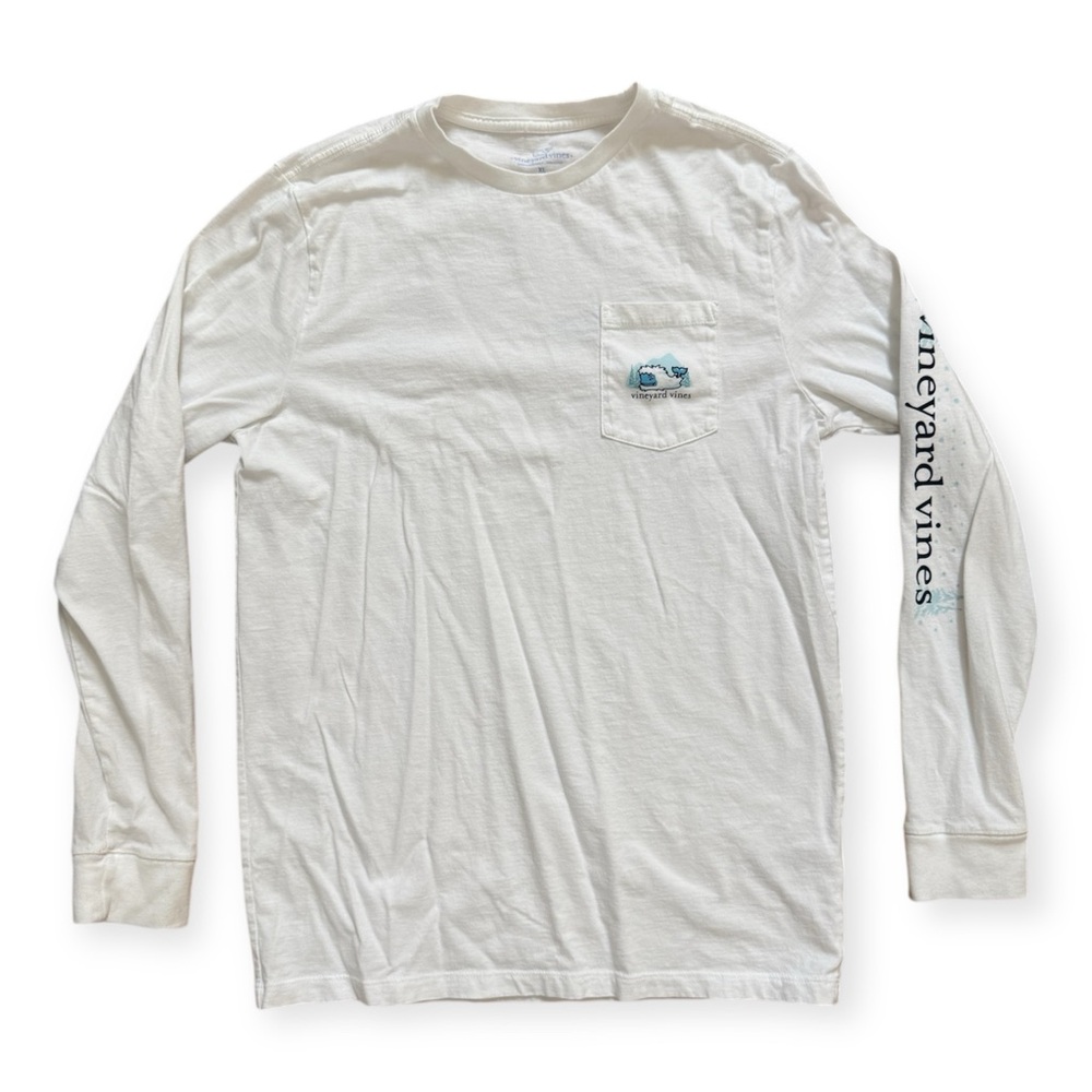 Vineyard Vines White Boys' Yeti Whale Long-Sleeve Pocket‎ Tee